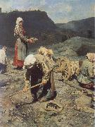 Nikolai Kasatkin Poor People Collecting Coal in an Abandoned Pit oil on canvas